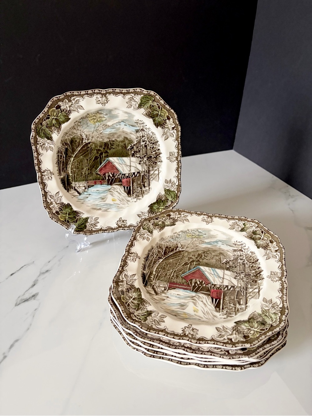 SET of 6 Friendly Village Square Salad Plates by Johnson Brothers